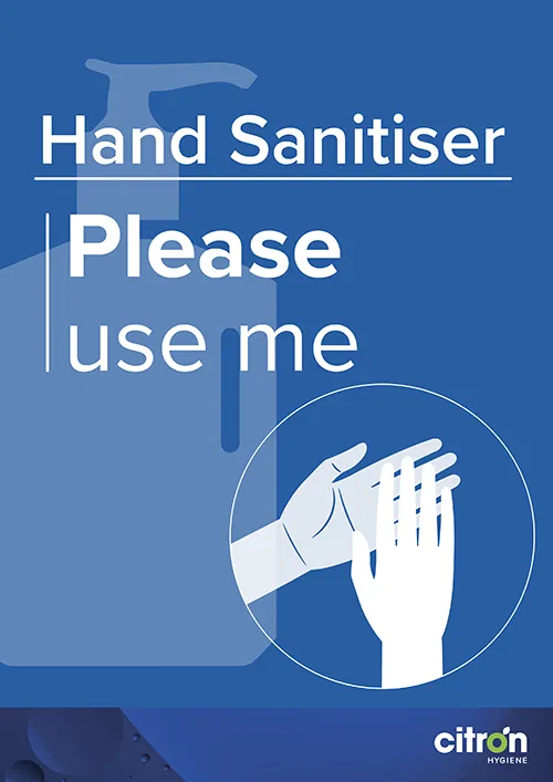 Free please use me hand sanitiser poster mock-up for PDF downloadable from Citron Hygiene