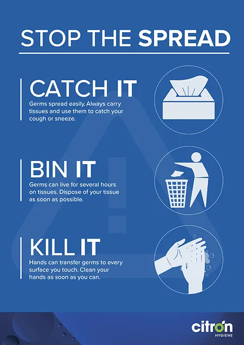 Free catch it bin it kill it poster mock-up for PDF downloadable from Citron Hygiene