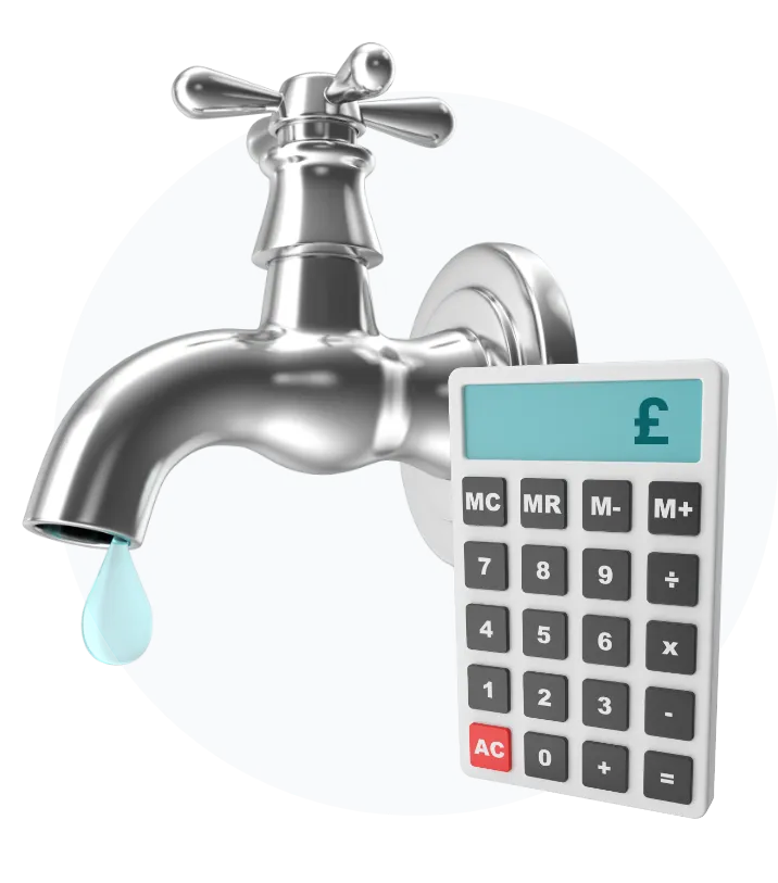 Citron Hygiene water management dripping tap next to calculator with £